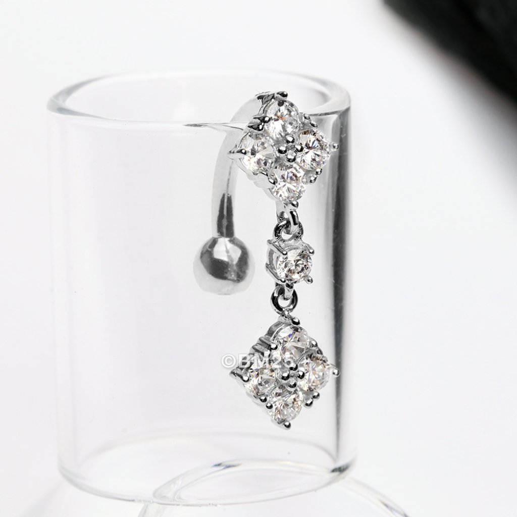 14 Karat White Gold Sparkle Princess Dangle Top Down Reverse Belly Button Ring